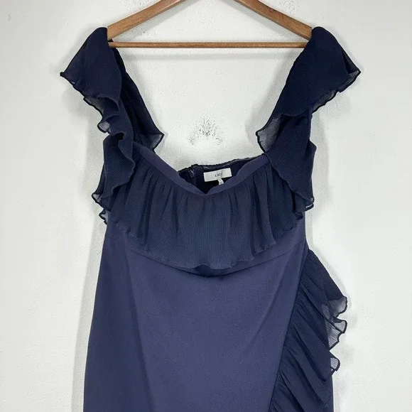 Likely Navy Blue Ruffle Off Shoulder‎ Midi Dress Formal Evening Gown Size 12 - Picture 5 of 16